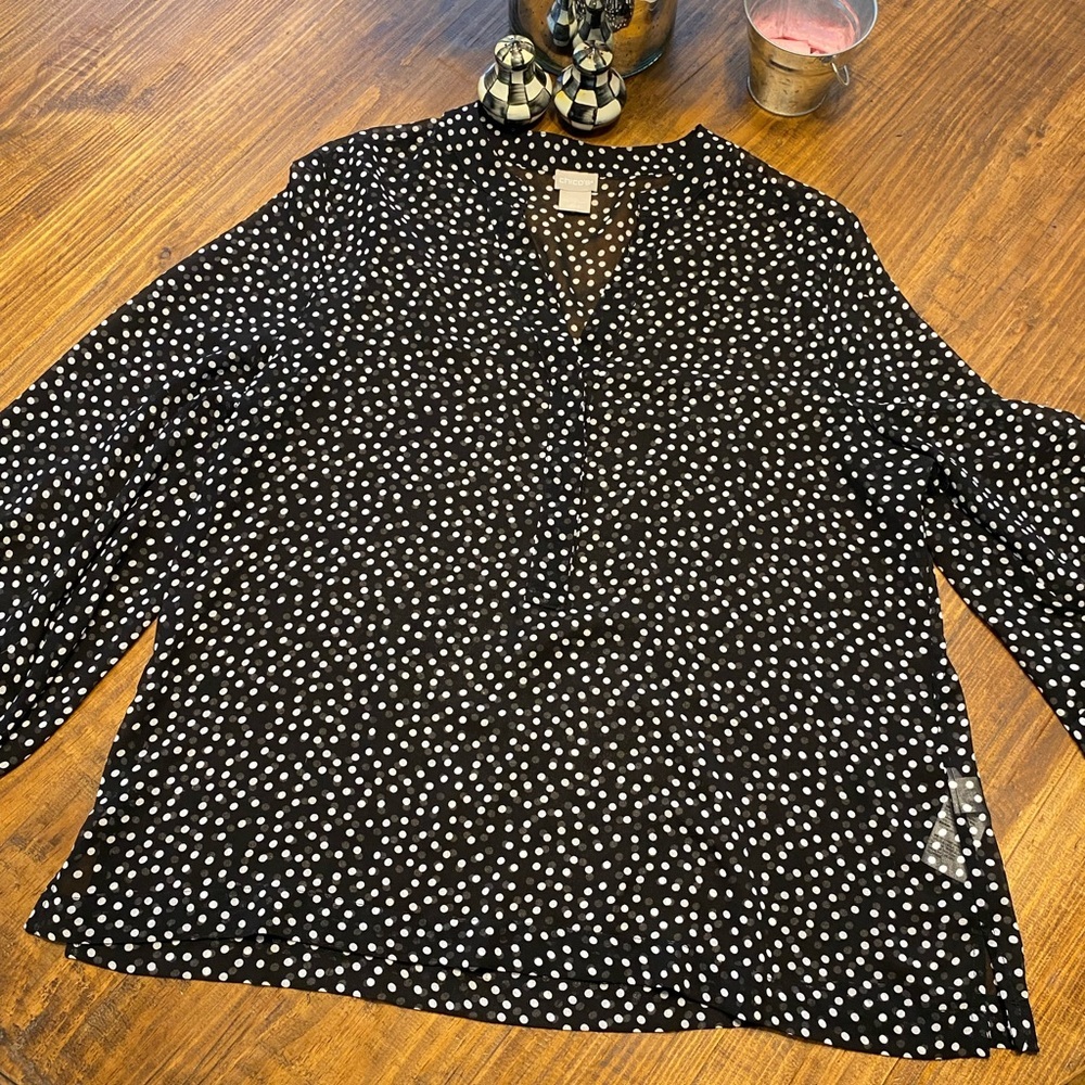 Chicos Black and White Polka Dot Women's Top size 12/14